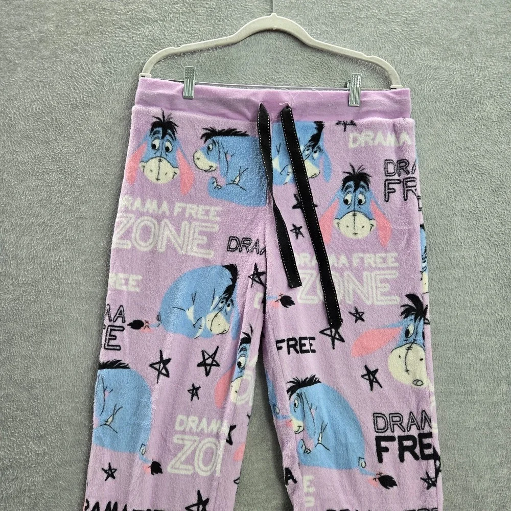 Disney Women Sleepwear Large Purple Pajama Pants Eeyore Drama Free Zone Fleece - Picture 13 of 13
